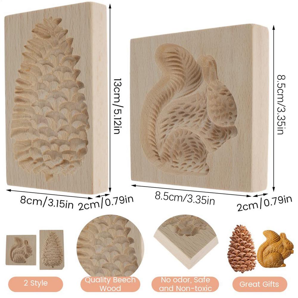 

Wooden Cookie Stamps 2 Pcs 3D Squirrel Pine Cone Mold Reusable Biscuits Cutter for Christmas Easter Holiday Baking DIY Dessert