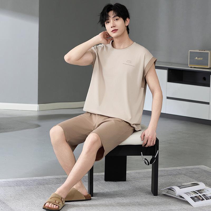 7A Antibacterial Plus Size Cotton Pajamas for Men - Short Sleeve & Shorts, Cooling, Round Neck, Summer Outerwear/Loungewear