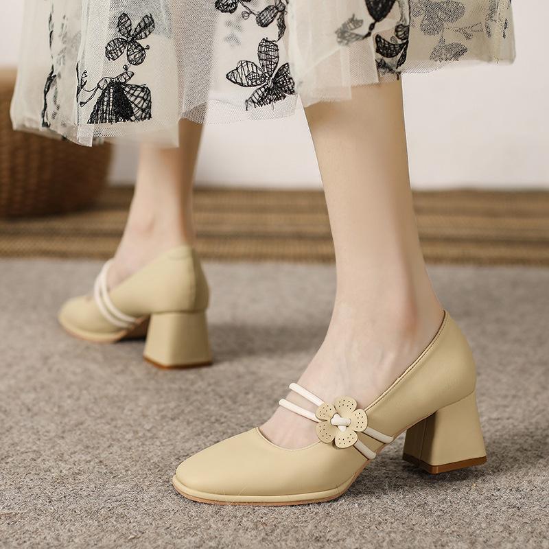 

Leather flat for Huizhou women s shoes grape mother same thick heel single shoes women s spring new Mary Jane shoes women 40 хакі