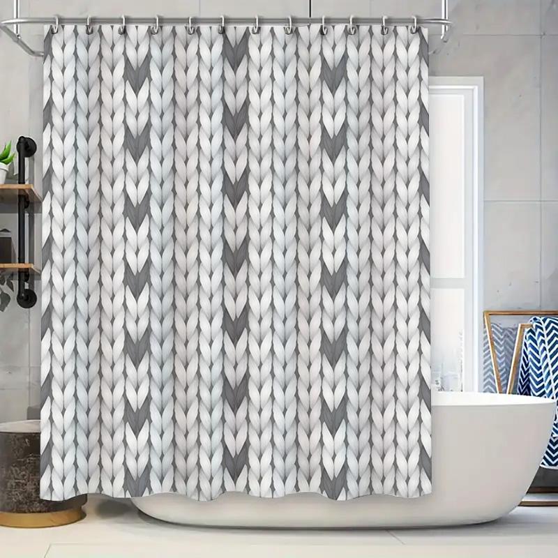 

Classic Plaid Shower Curtain Waterproof Bathroom Decoration Black White Braided Pattern (180X240Cm) W60H190(CM)-1 Pcs