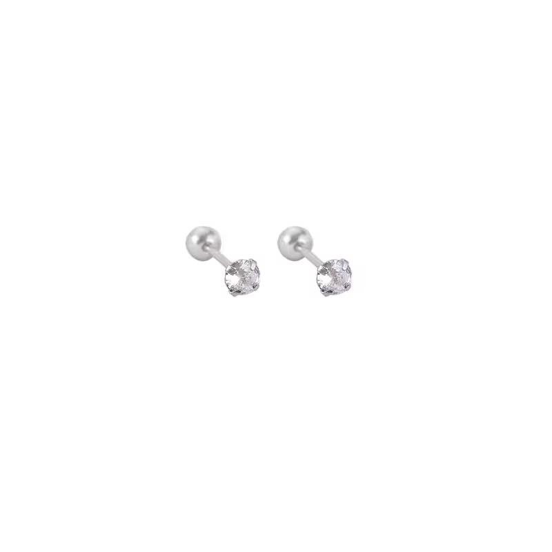 Classic Simple 3mm 4mm 5mm Little Zircon Stud Earrings for Women Luxury Silver Color Stainless Steel Piercing Earring Jewelry