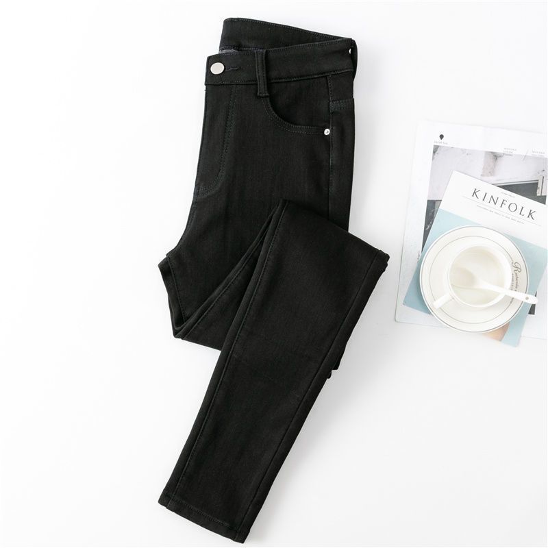 Winter Velvet Thickened Jeans Women's Small Feet Pencil Pants High Waist Thin Elastic Tight Warm Long Pants