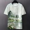 Summer Round Neck 3D Chinese Ink Landscape Print Top Fashionable Casual Short Sleeved Men's T-shirts