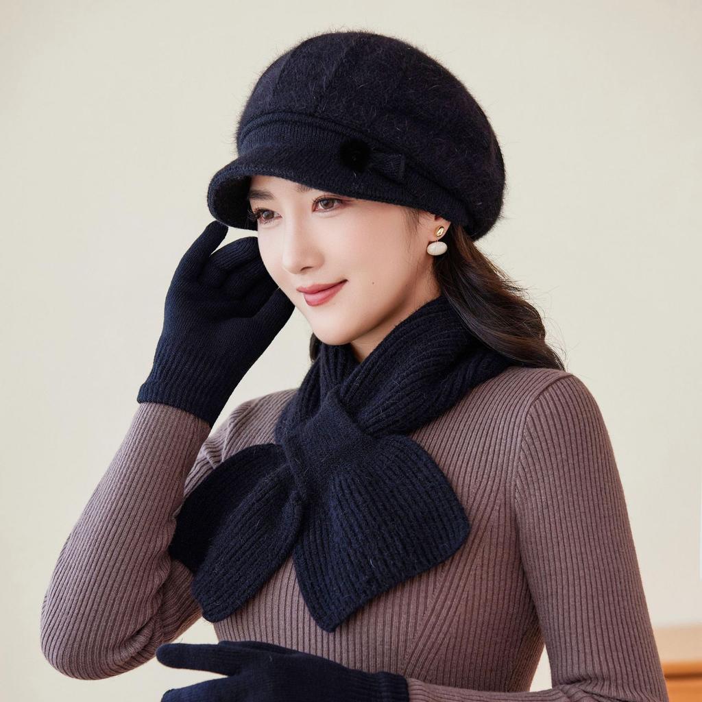 Autumn and Winter Middle Aged and Elderly Mother's Hat Rabbit Plush Woolen Hat Old Lady Duck Tongue Lady Plus Velvet Warm Knitted Hat