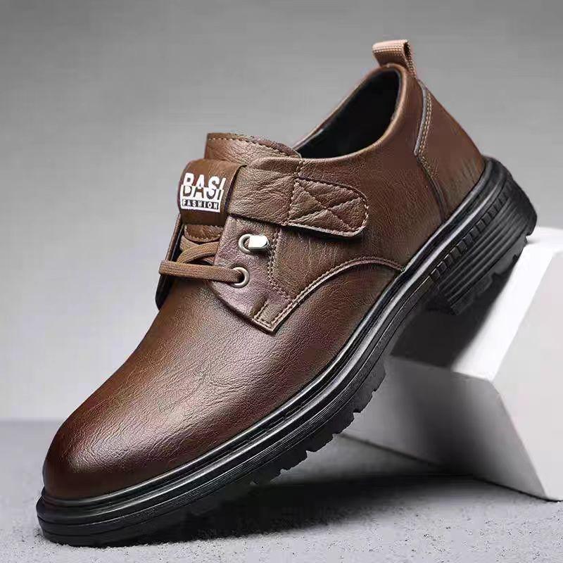 2024 Men's Winter Leather Shoes: Warm, Non-slip, Velcro, Thick Sole, Casual British Workwear Style