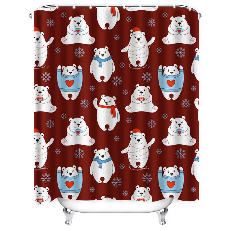 TU Cute Polar Bear Shower Curtain Winter Animal Pattern Bathroom Decor Waterproof Fabric Home Decor Farmhouse Style Washable