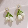 French Romantic Green Flower  Asymmetric Tassel Drop Earrings New Design Jewelry for Women's or Girl’s Sweet Ear Accessories