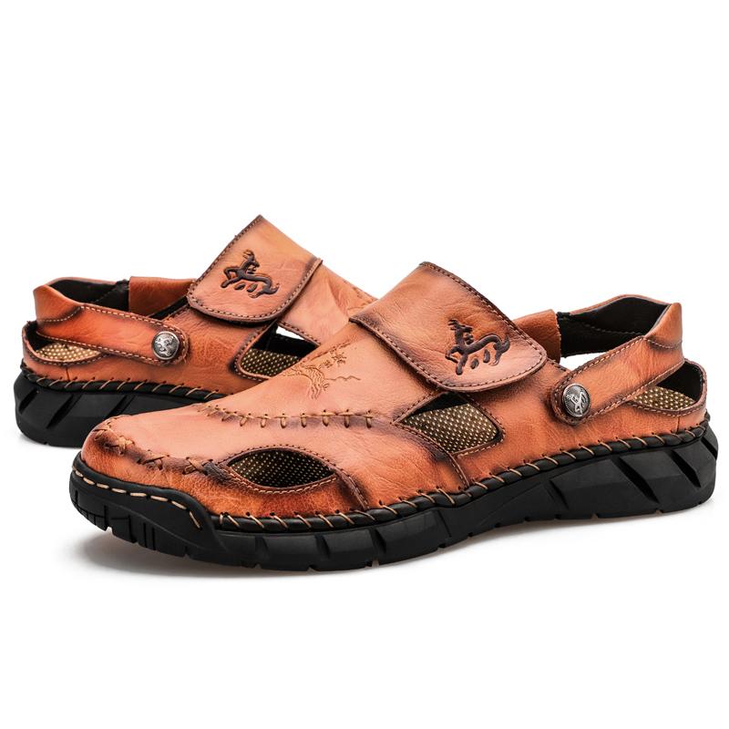 

Сандалии мужские из натуральной кожи летние противоскользящие дышащие полые уличные спортивные пляжные туфли повседневные сандалии 50 коричневый/жёлтый