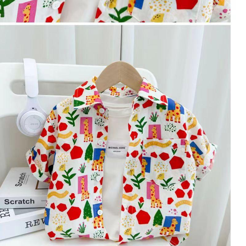 

Летние повседневные рубашки с цветочным принтом для мальчиков - модные короткие рукава в пляжном стиле для детей 100cm