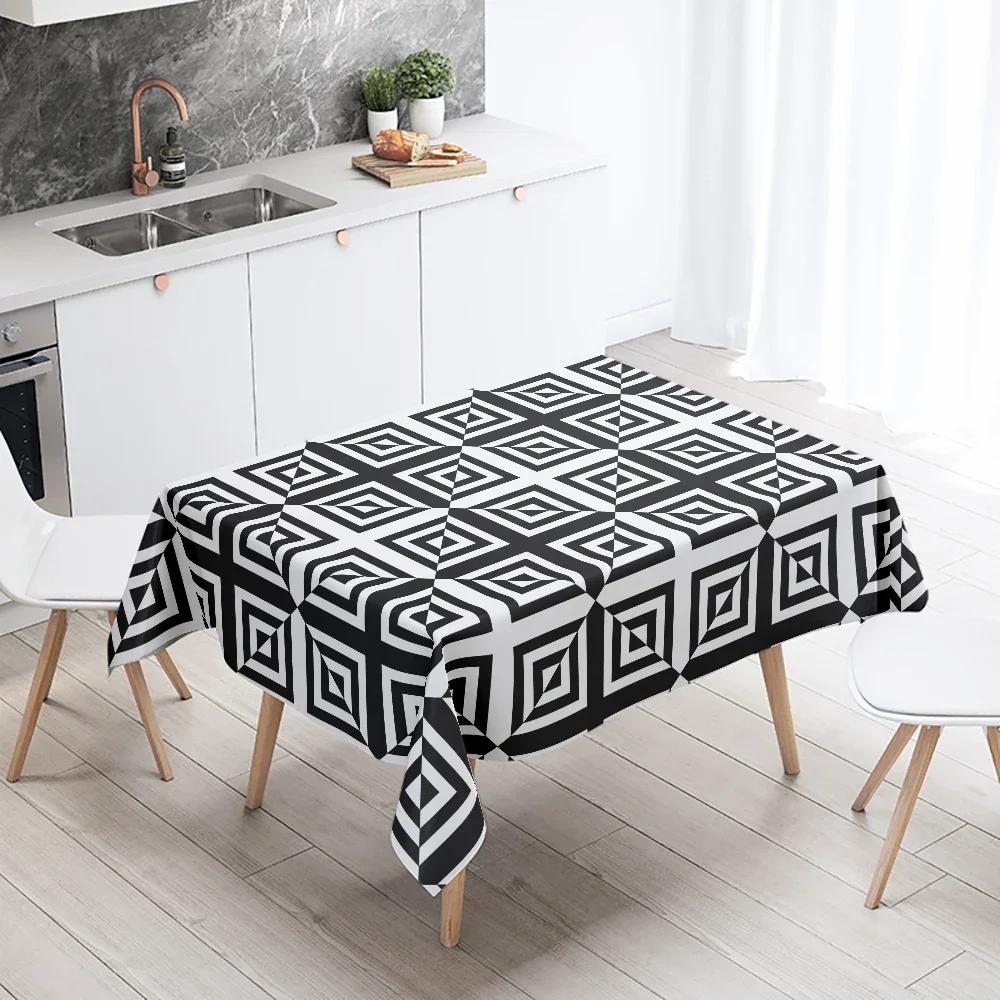 Tovaglia Geometrica Semplice Rettangolare Bianca e Nera Impermeabile Decorazione Tavolo Matrimonio Ristorante Cucina Casa