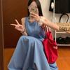 Blue Sleeveless Vest Dress Children's Early Spring New Seaside Vacation French Temperament Super Good-looking Slim Dress