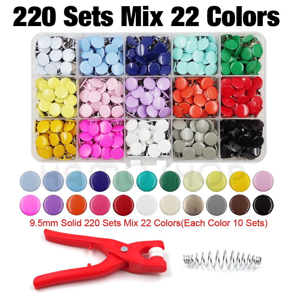 Botões de Pressão Metálicos de 9,5mm com Garras Sólidos/Vazados Botões de Pressão Tachas com Kits de Ferramentas de Alicate Para Costura de Roupas Bolsas Vestuário