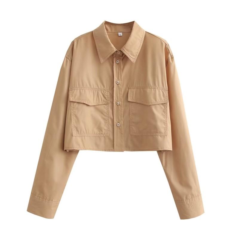 

Женские короткие рубашки с длинным рукавом, белые блузки с карманами, женские топы, женская одежда L