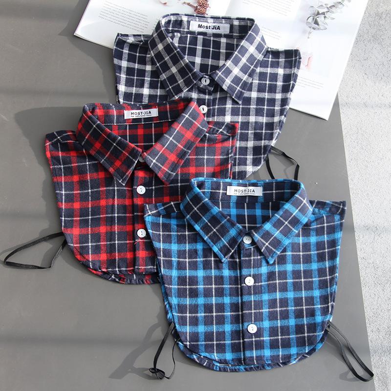 Plaid Fake Collar Shirt Children Print Collares Mujer Cotton Detachable Collar Choker Kids Boys Girls Removable Half Shirt