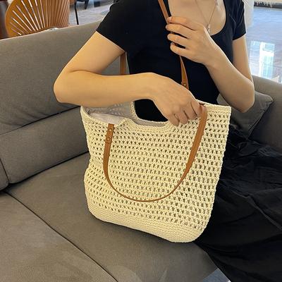 Niche Hollow Straw Bag Tide Vacation Beach Woven Bag Women'S Summer Large-Capacity Commuter Shoulder Tote Bag