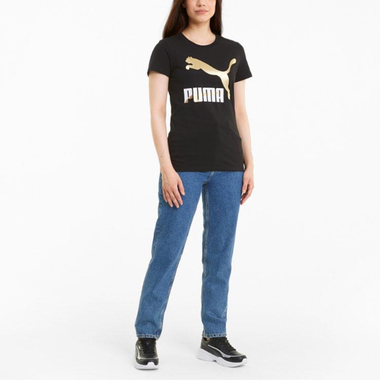 Puma Casual Sports Round Neck Short Sleeve T-Shirt With Print Women Tops Black 532282-51