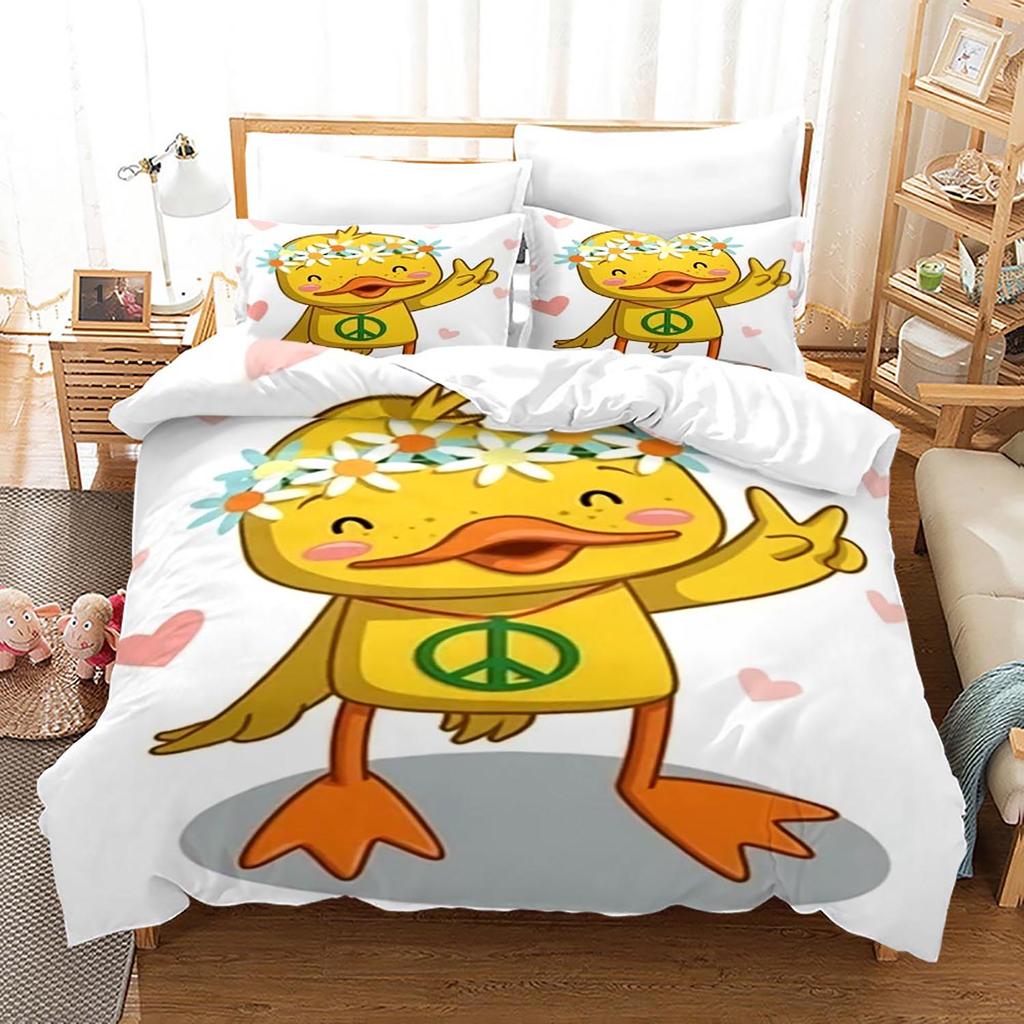 Yellow Duck Bedding Set Single Twin Full Queen King Size Little Duck Bed Set Aldult Kid Bedroom Duvetcover Sets 3D Print 020