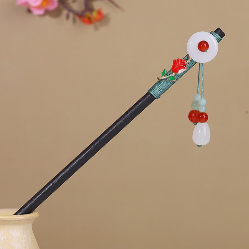 Vintage Tassel Wooden Hairpin for Women - Imitation Ebony Hanfu Accessory, Ancient Style Costume Hairpin