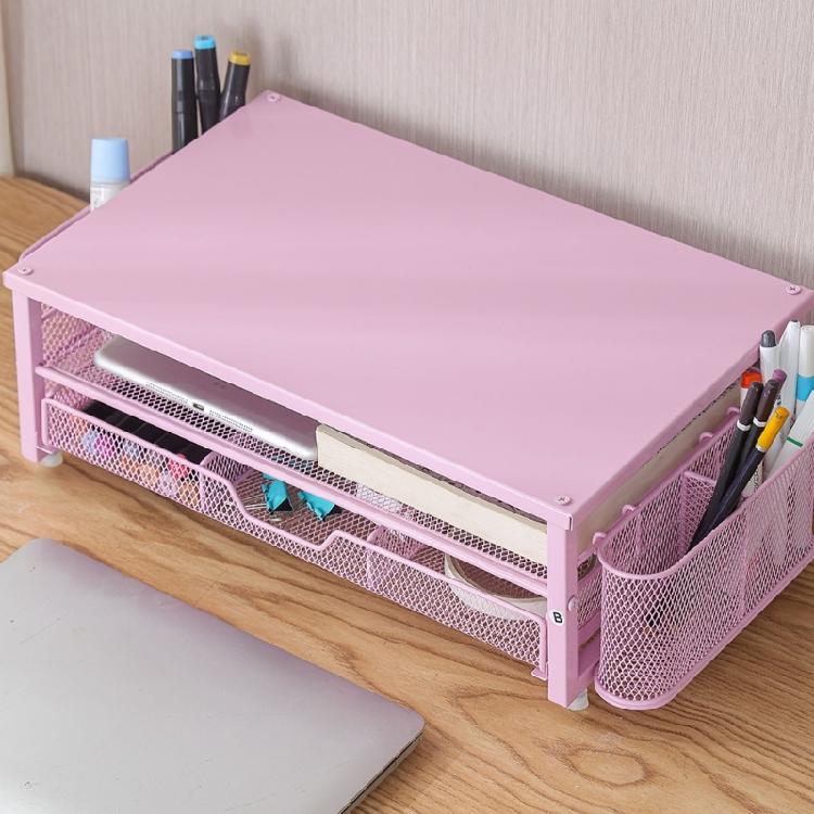 Computer Monitor Stand with Ventilation Drawer and Side Storage Metal Screen Stand Laptop Stand with Drawer Pen Cup