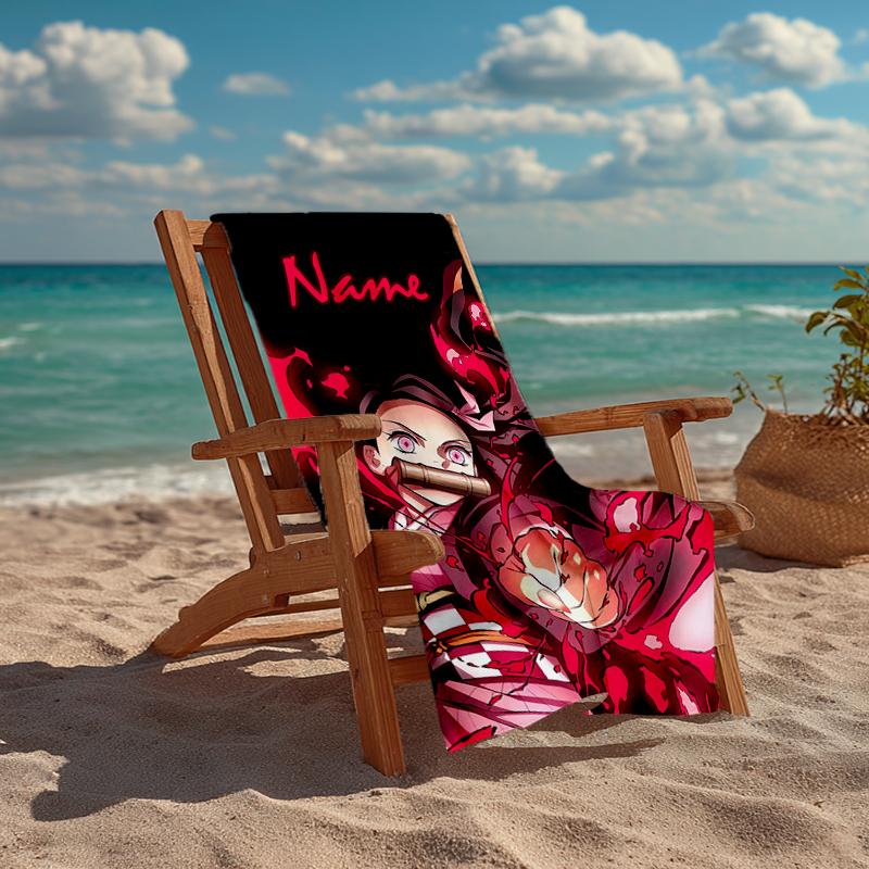 Custom Name Ultra-Soft Beach Towel with Demon Slayer Theme,Ideal for Pool - Camping, Diving - Perfect Travel Essential, Vibrant Beach Towel.
