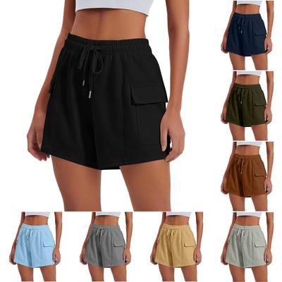 Pantalones cortos para mujer, de color liso, informales, de verano, con cordón, holgados y con bolsillos.