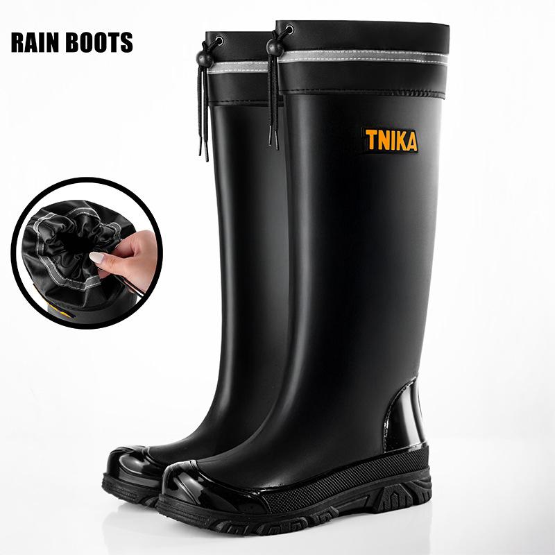 New Men's Non-slip Rain Boots Long-tube High-top Waterproof Shoes Wear-resistant Work Chef Shoe Men High Tube Style Rubber Shoes
