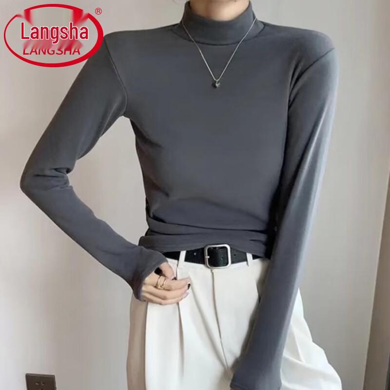 Langsha Women's Long-Sleeve Slim-Fit Basic Crewneck T-Shirt