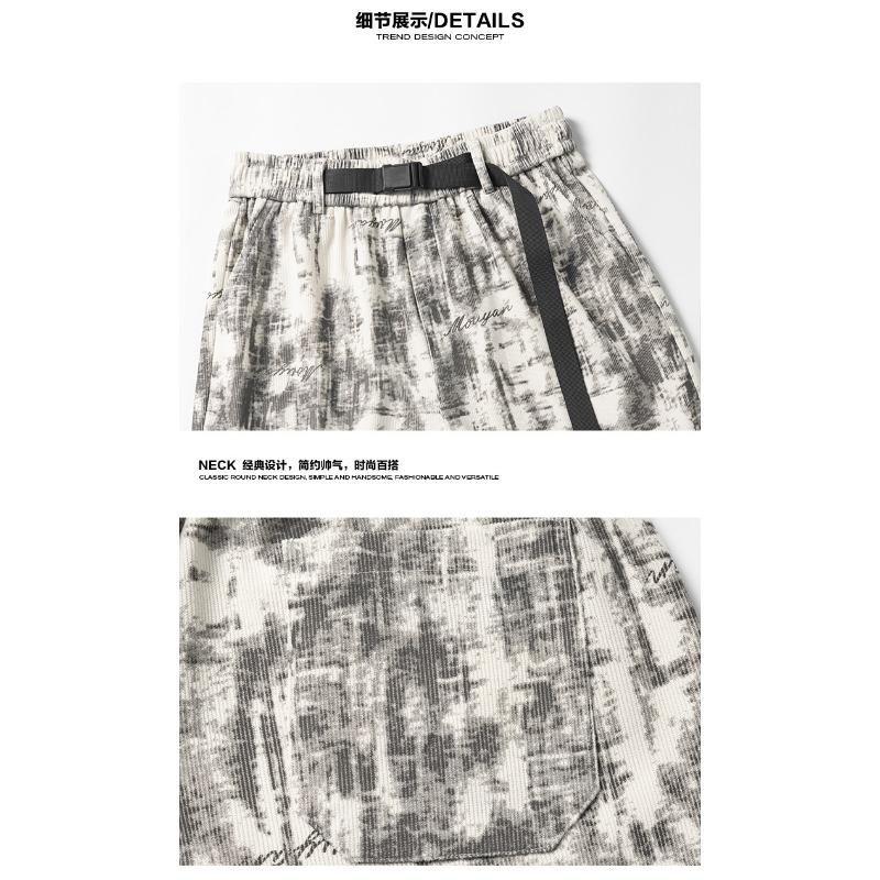 Men American Style Tie Dye Corduroy Casual Loose Straight Long Trousers