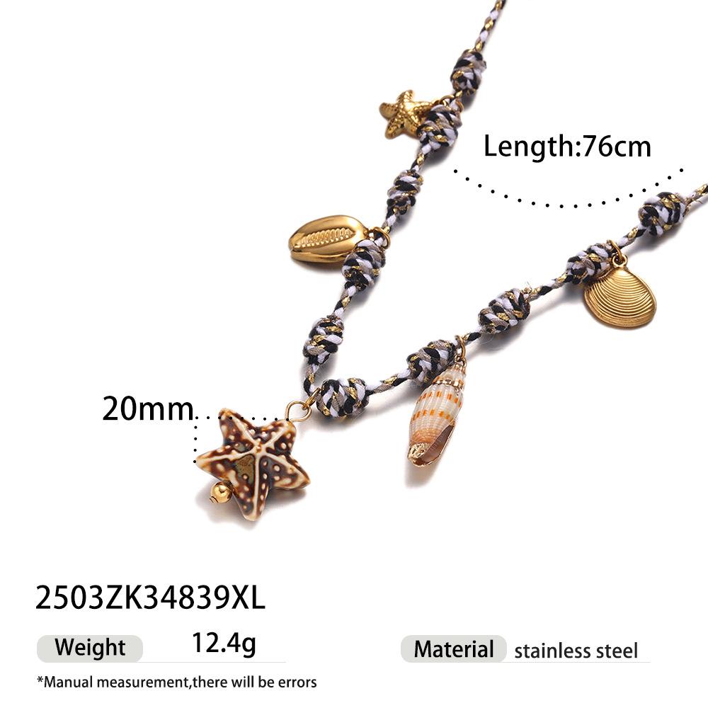 Hypoallergenic Braided String Bracelet Waterproof Gold Starfish Conch ShellPendant Adjustable Hand Woven Friendship Jewelry Gift