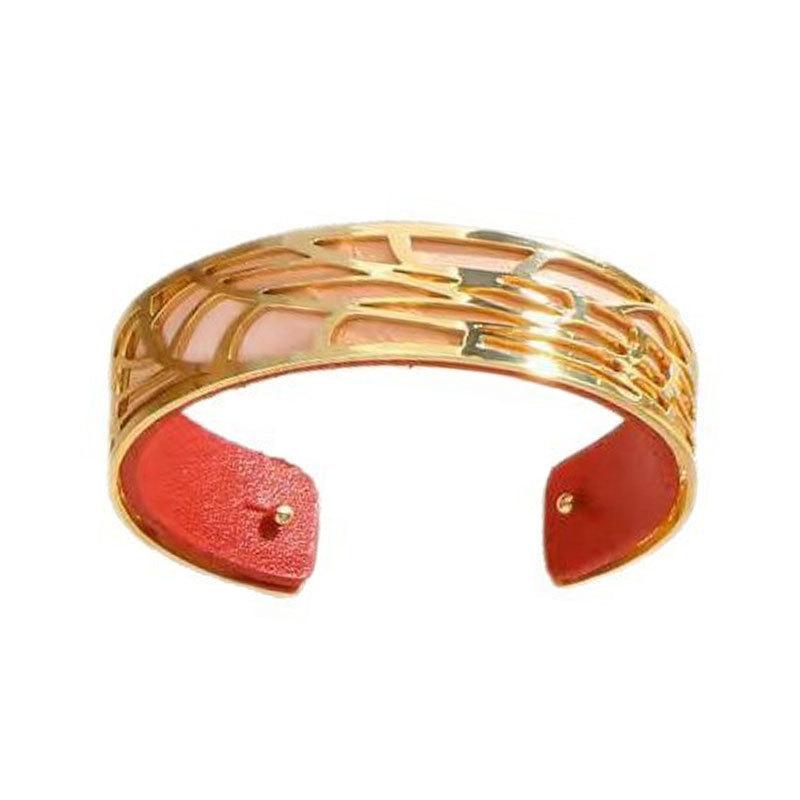 Fashion double-sided color pu leather wide bracelet women's hollow pattern titanium steel open bracelet