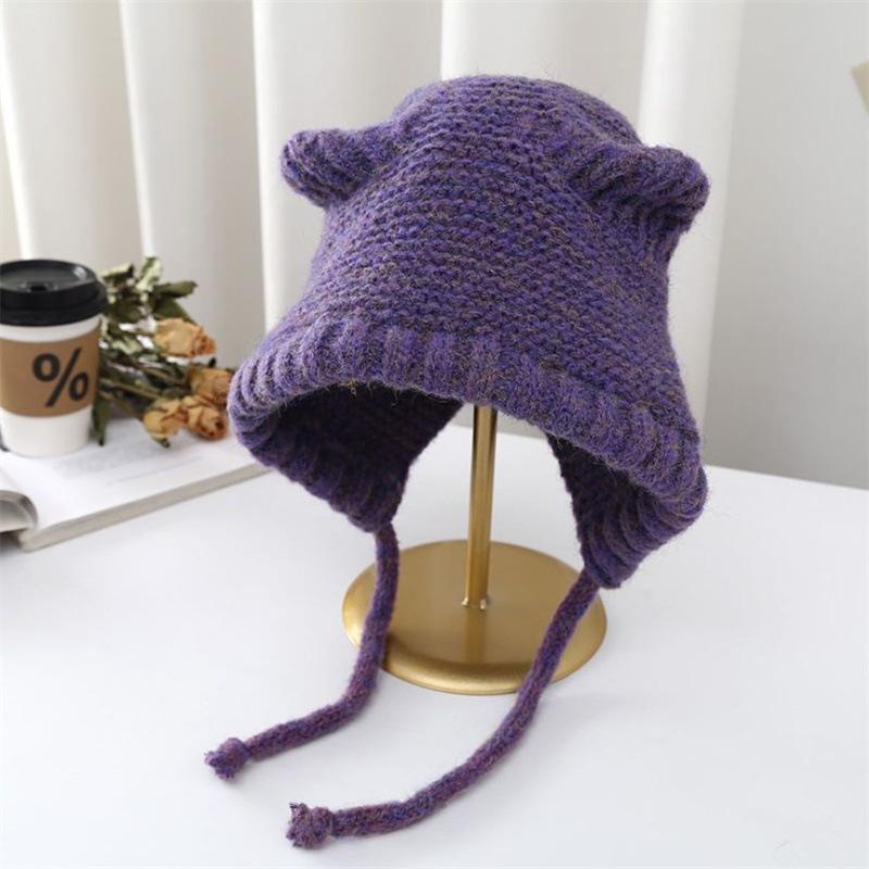 Cute cat ears knitted warm hat ladies ear protector wool hat winter versatile Internet celebrity hat tide