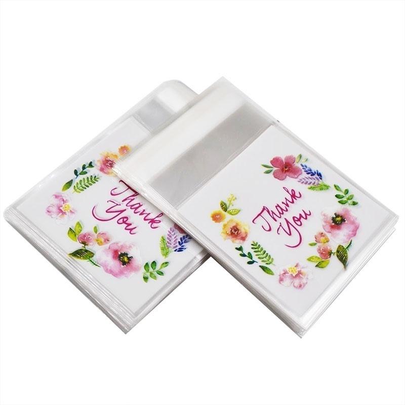 100Pcs Plastic Bags Thank You Cookie&Candy Bag Self-Adhesive for Wedding Birthday Party Gift Bag Bis