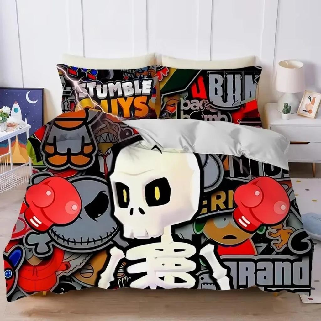 Catoon 3D Print Bedding Set S-Stumbles Guys Duvet Cover Pillowcase Game Bedroom Decoration Bed Youth Girls Boys Gift