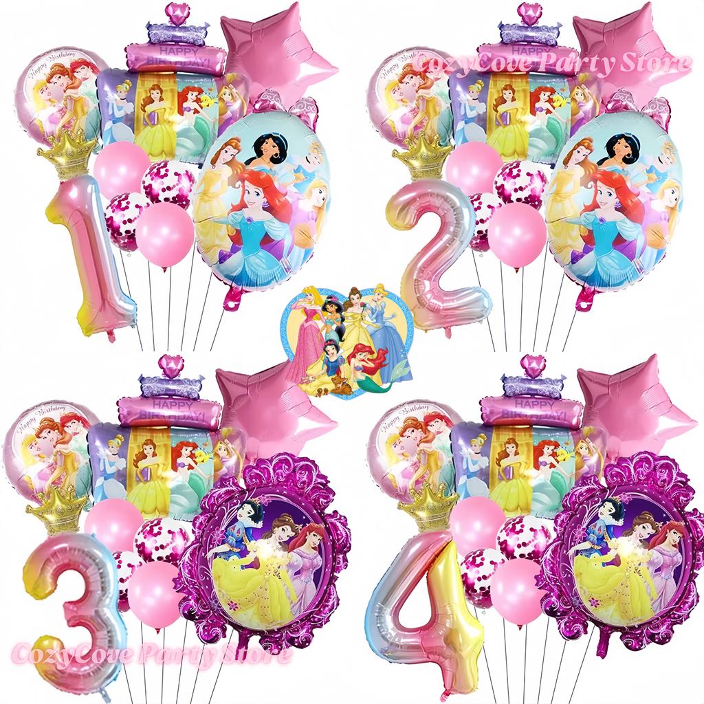 Princess Cinderella Belle Mermaid Balloons 32Inch Number Birthday Party Decoration Princess Helium Balloon Set Girls Baby Shower