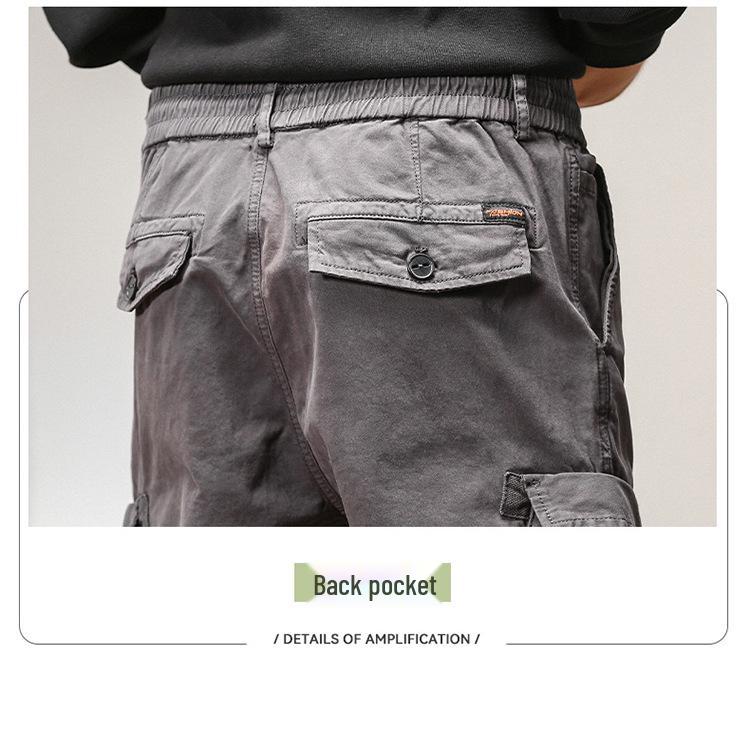 Mens High-Quality Thickened Cotton Work Pants with Multi-Pockets and Cuffed Design for Spring and Autumn