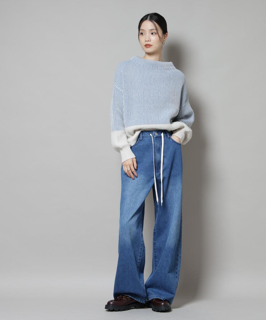 Nano Universe Shadow Stripe Knit Size Size Pullover, Women's, F, 110, Blue, 673-5222303