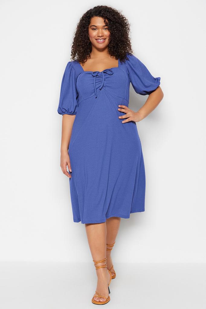 Modisches, lässiges, kurzärmliges Midi-Braun-A-Linien-Webkleid für Damen