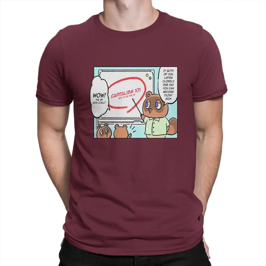Casual Tom Nook Teaches Life Lessons T-Shirts Men Cotton T Shirts Animal Funny Crossing Timmy Game Short Sleeve Birthday Present