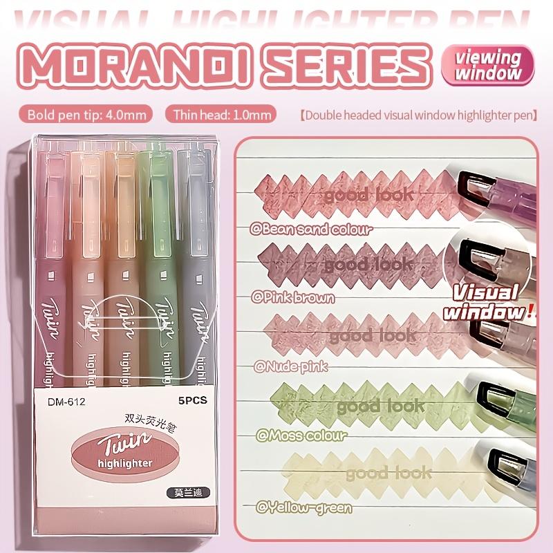 5-Pack Dual-Tip Highlighters with Viewing Window, Suitable for Eye-Friendly Colored Highlighters, Fluorescent Markers, Marking Pens, Highlighting Pens