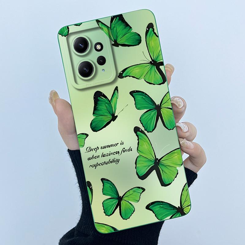 For Xiaomi Redmi Note 12 4G Phone Case Simplicity Butterflies Floral Soft Liquid Silicone Back Shell For Redmi Note12 4G Covers