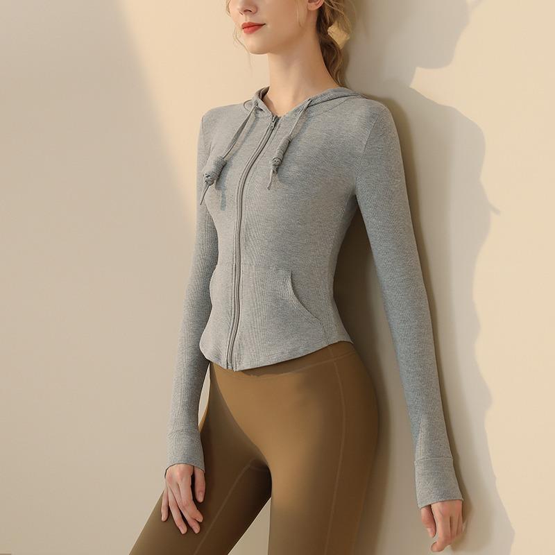 Women's Fitness Hooded Sports Jacket Running Top Slim Long Sleeve Quick Dry Tight Casual Yoga Clothing