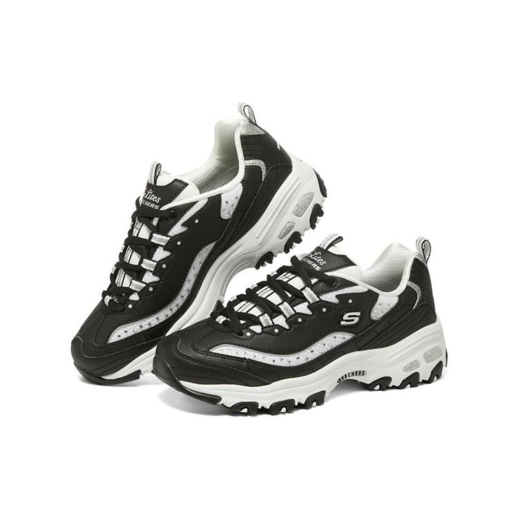 Skechers DLites 1.0 Comode Scarpe da Ginnastica Basse Stile Papà Donna Nero Bianco 149925-BKW