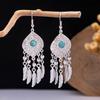 Vintage Ethnic Miao Silver Alloy Teardrop Tassel Earrings