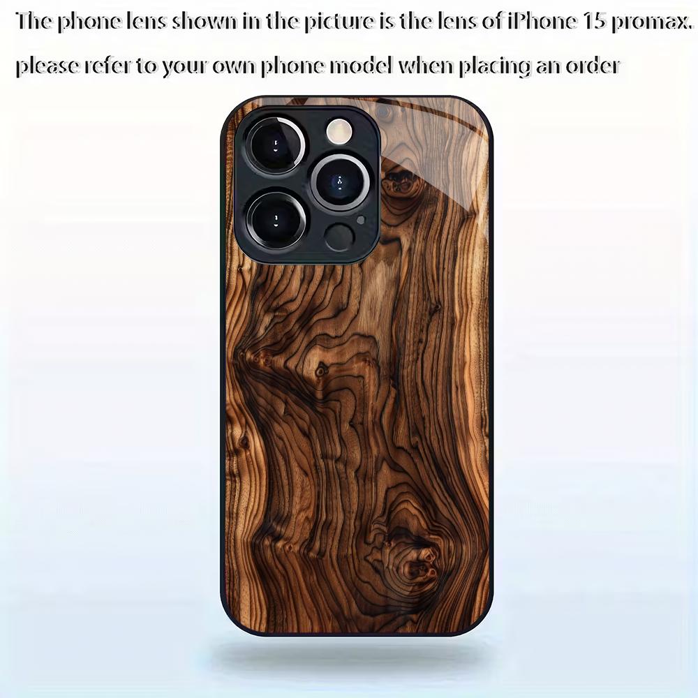 Vintage Wood Grain Printed Glass Phone Case Suitable for iPhone 17 16 15 14 13 12 11 Pro/Max/Plus Anti Drop and Shockproof