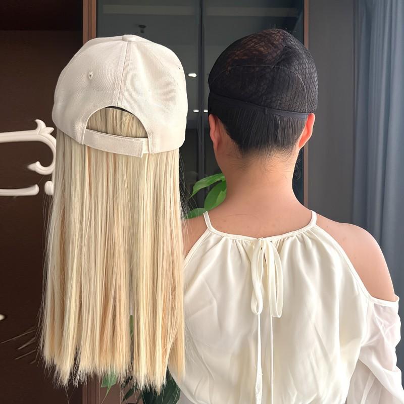 Womens Long Straight Wig With Baseball Cap All-in-One Hairpiece Fashion Sun Protection Full Head Cover