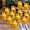 Set of 6/12 Acrylic Flameless Flickering LED Candles with Remote & Timer 3D Wick Pillar Electronic Candles for Wedding Christmas