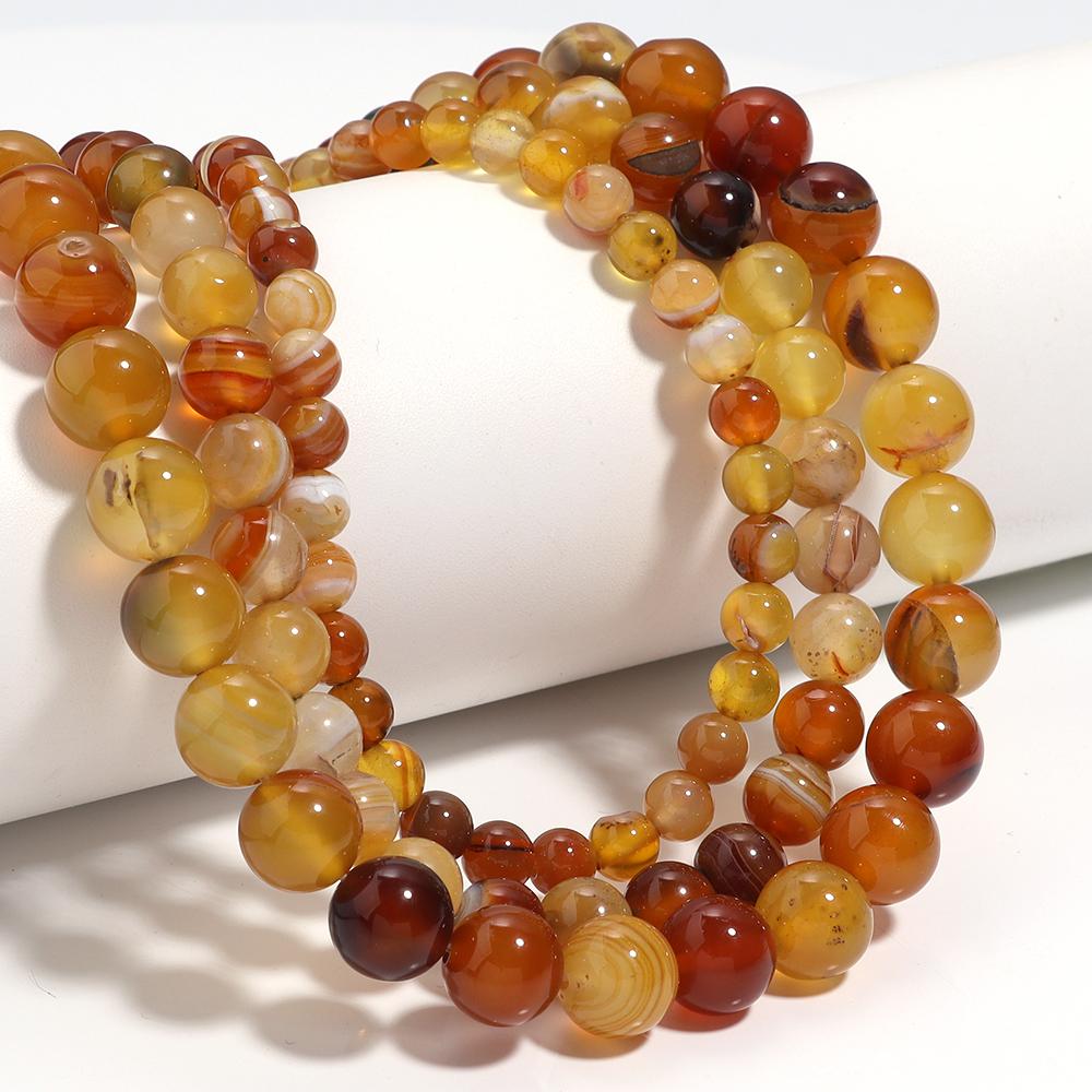 1 Strand Natural Agate Stone Beads 6 8 10mm Amber Color Round Loose Beads For DIY Jewelry Making Bracelets Necklace Accessories