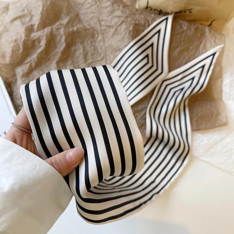 Headband Wraps Female Neckerchief Stripe French Korean Style Small Long Scarf Hair Accessories Bag Decor