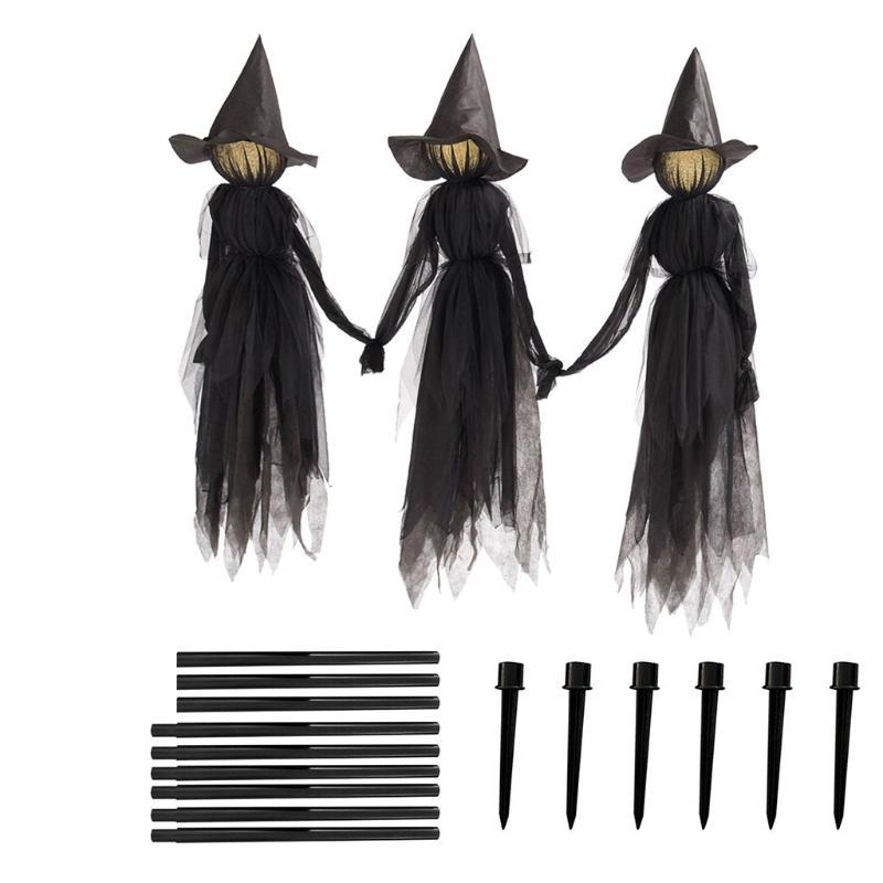 K1AE Halloween Decorations Outdoor Large Light Up Holding Hands Screaming Witches Scary Decor for Home Outside Yard Lawn Garden