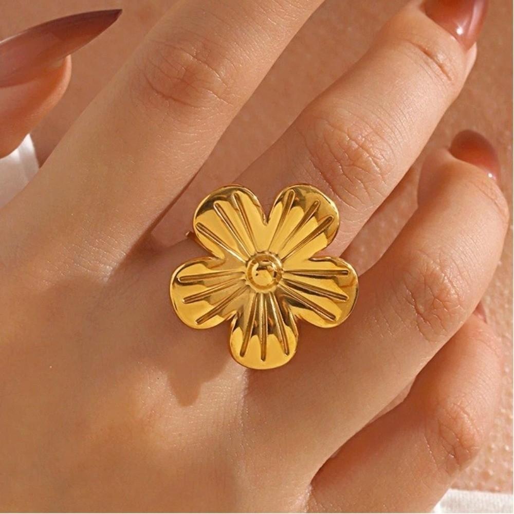 Elegant Adjustable Open Rings Stainless Steel Gold Color Women's Rings Jewelry Gifts Flower Rings Women